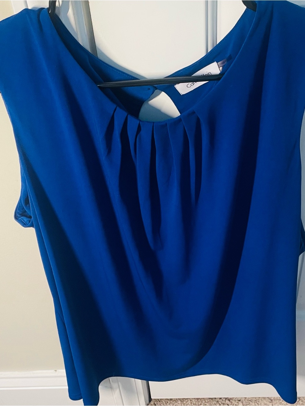 Calvin Klein Cobalt Blue Pleated Boat Neck Sleeveless Top